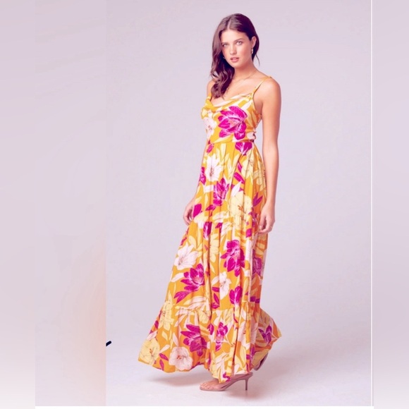Band of Gypsies Dresses & Skirts - NWT BAND OF GYPSIES LOVESCAPE GOLD FLORAL COWL NECK MAXI DRESS